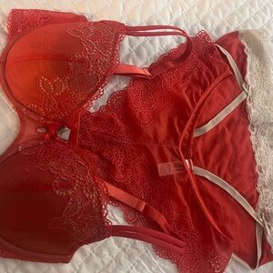 3pc Orange Lace Bra with 2 pair Panties